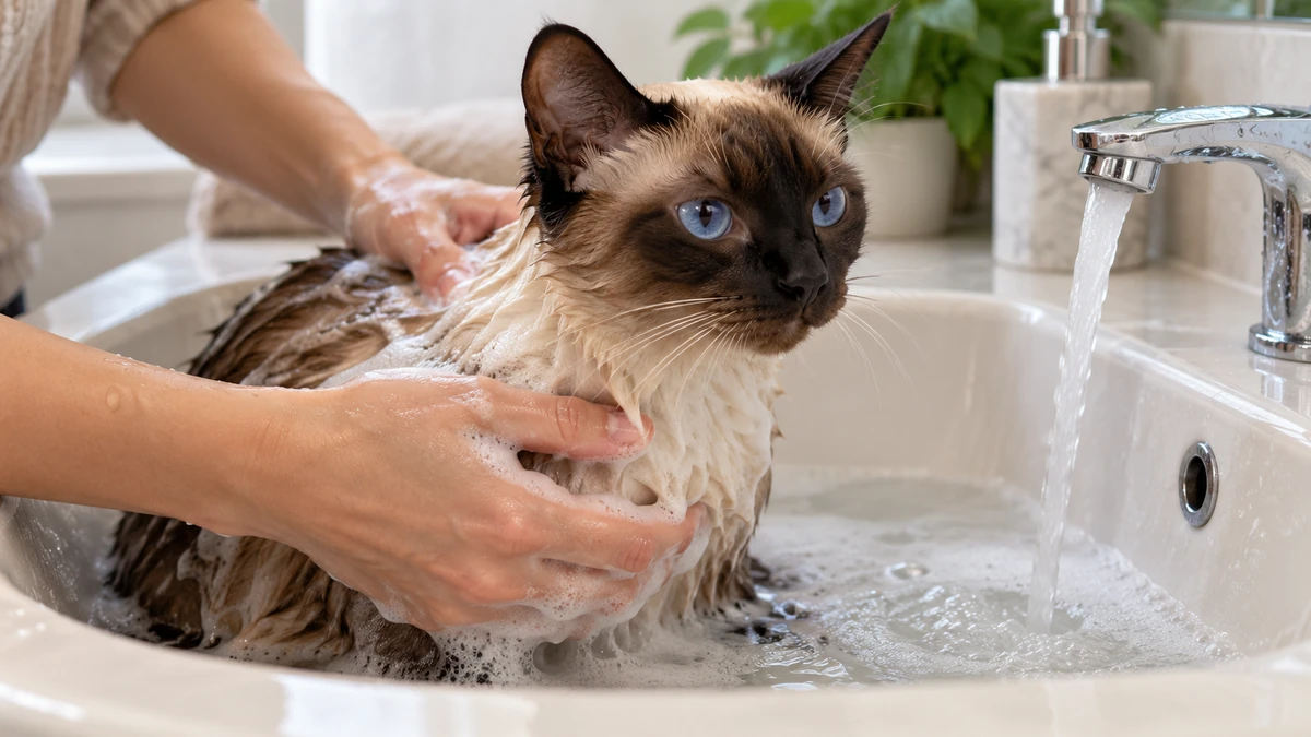 Siyam Kedisi kedi — banyo ve temizlik